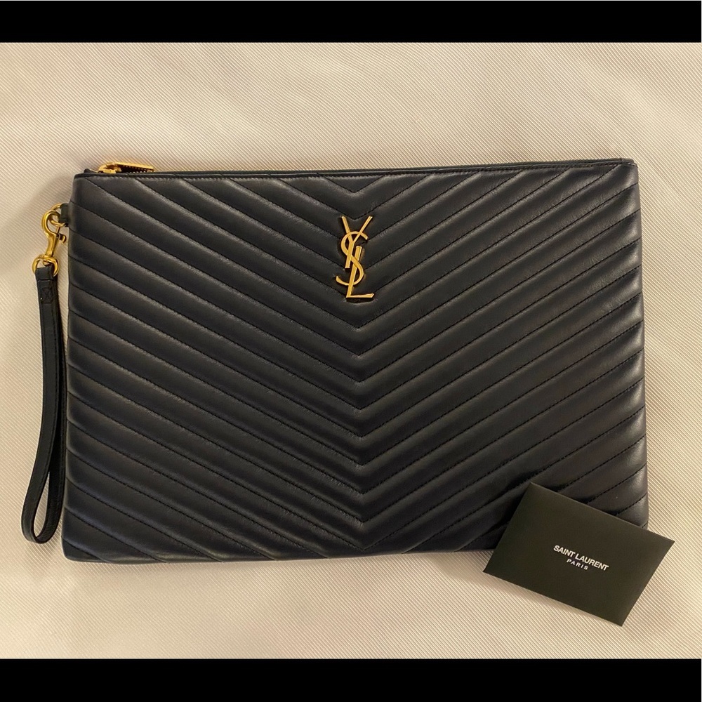 YSL Monogram Document/Tablet Holder in Matelasse Leather